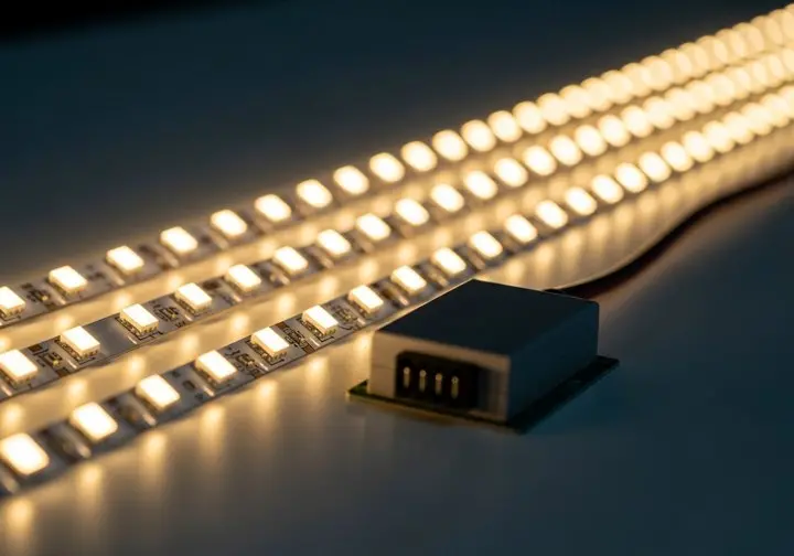 Warm-white LED strip lighting with a small constant-current driver module