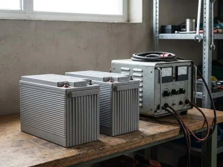 Sealed lead-acid batteries beside a power supply unit