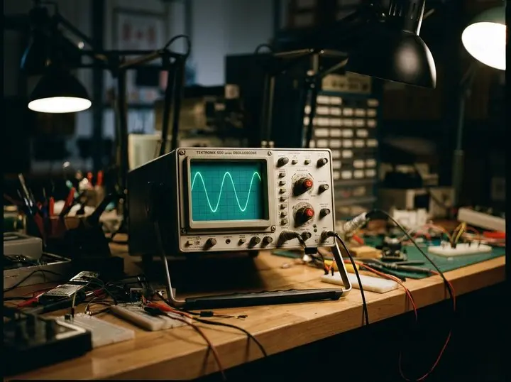 Oscilloscope displaying a rising voltage waveform