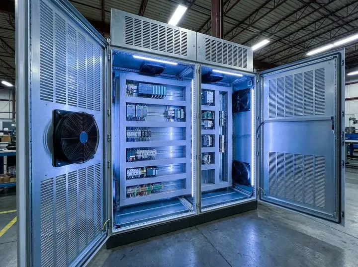 Ventilated enclosure with DIN-rail mounted equipment