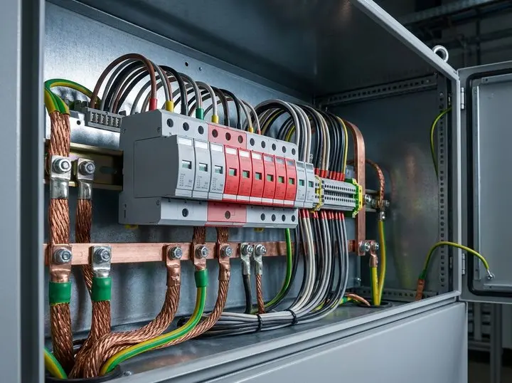 Surge protection modules in an industrial distribution board