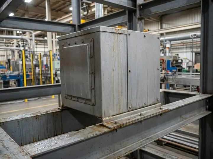Sealed industrial enclosure in a damp weathered plant